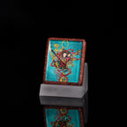 手绘点彩 哪吒 枣木外壳 小吊坠唐卡