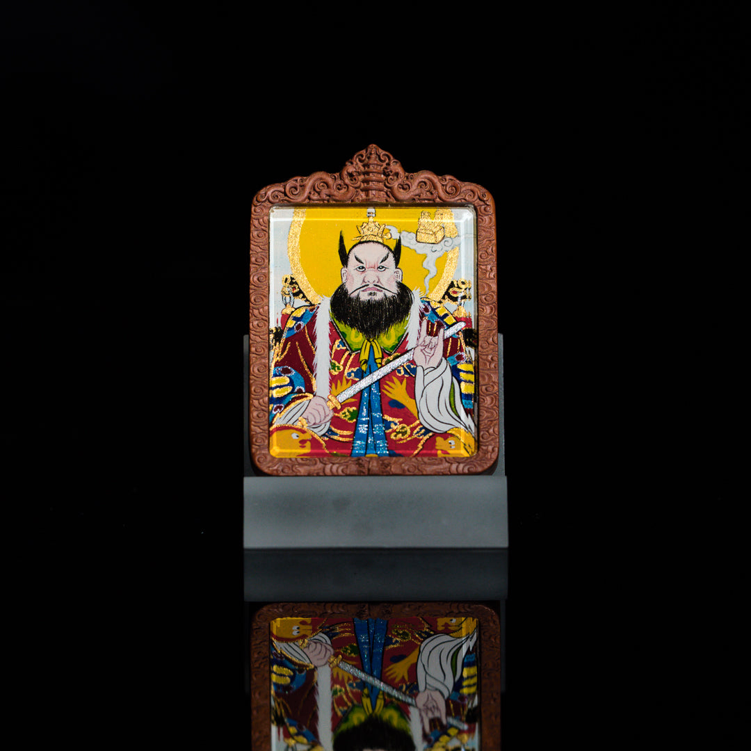 纯手绘 张天师张道陵枣木外壳吊坠唐卡