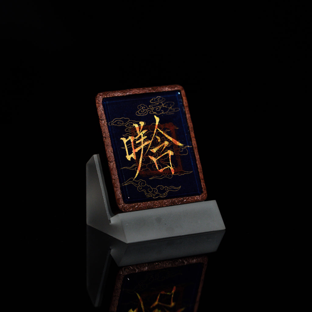 手绘点彩 斗姆元君枣木外壳吊坠唐卡