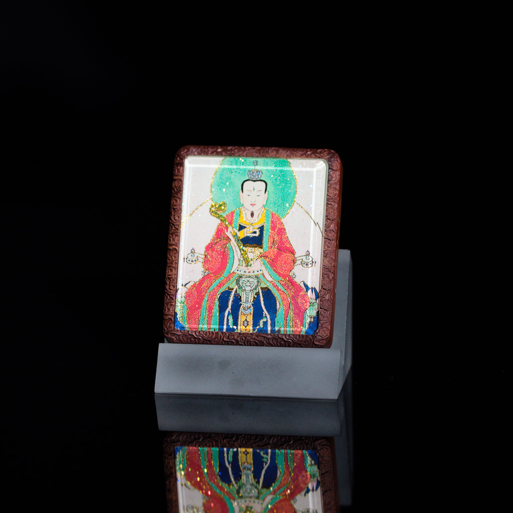 手绘点彩 文相雷祖枣木外壳吊坠唐卡