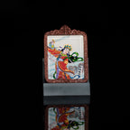 纯手绘 临水夫人陈靖姑枣木外壳吊坠唐卡