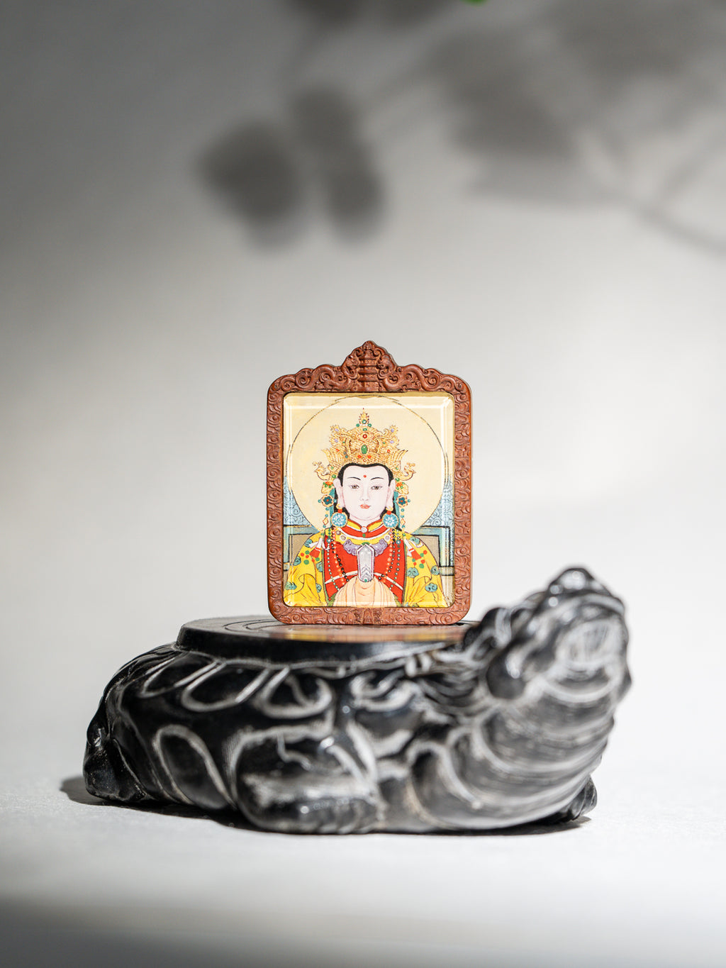 纯手绘 妈祖娘娘 枣木外壳吊坠唐卡