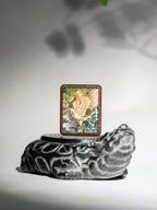 手绘点彩元始侍童白鹤童子枣木外壳吊坠唐卡