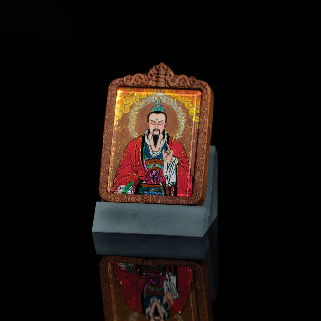 纯手绘 文相雷祖 枣木外壳 吊坠唐卡