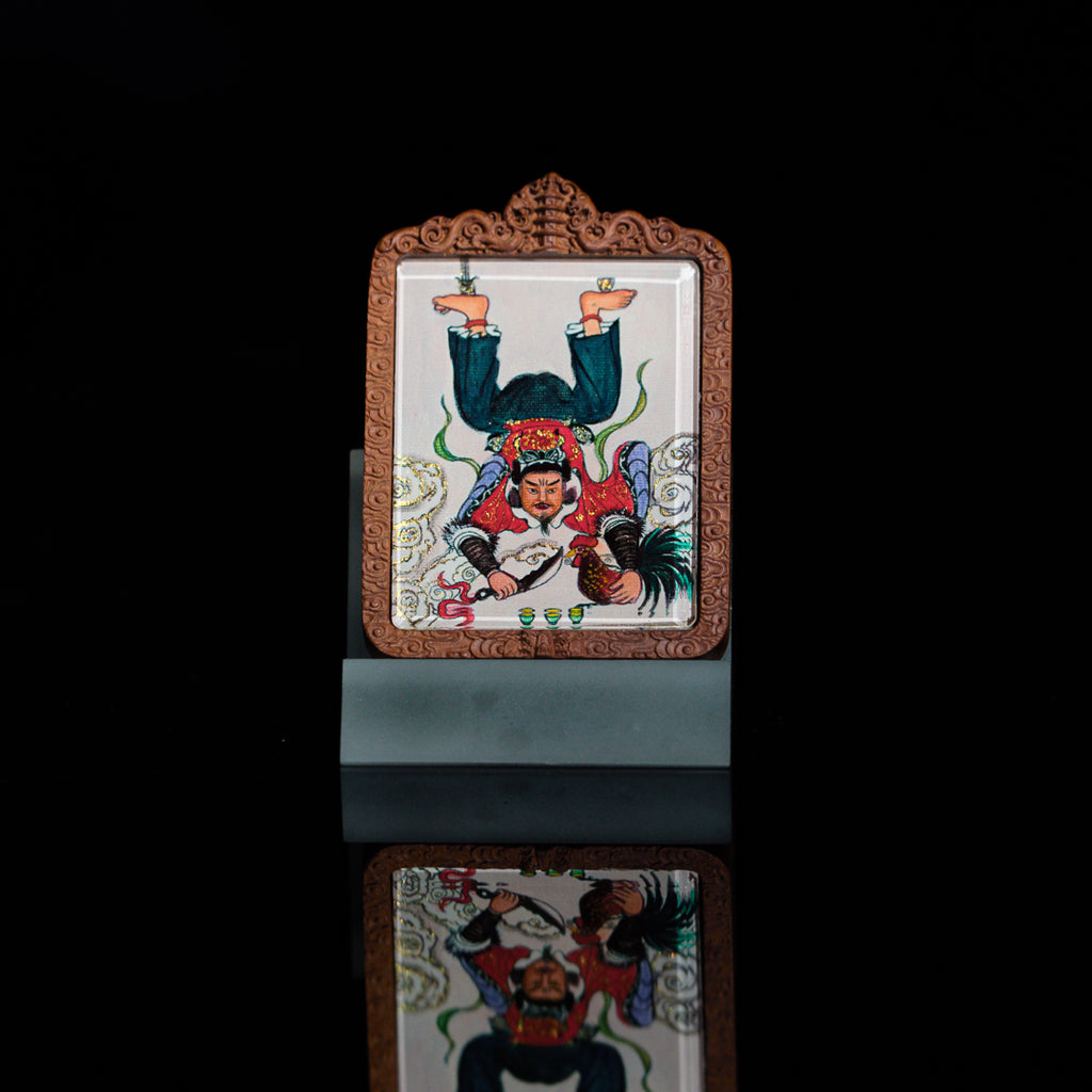 纯手绘 梅山张五郎翻坛枣木外壳吊坠唐卡