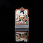 纯手绘二郎神显圣真君枣木外壳吊坠唐卡