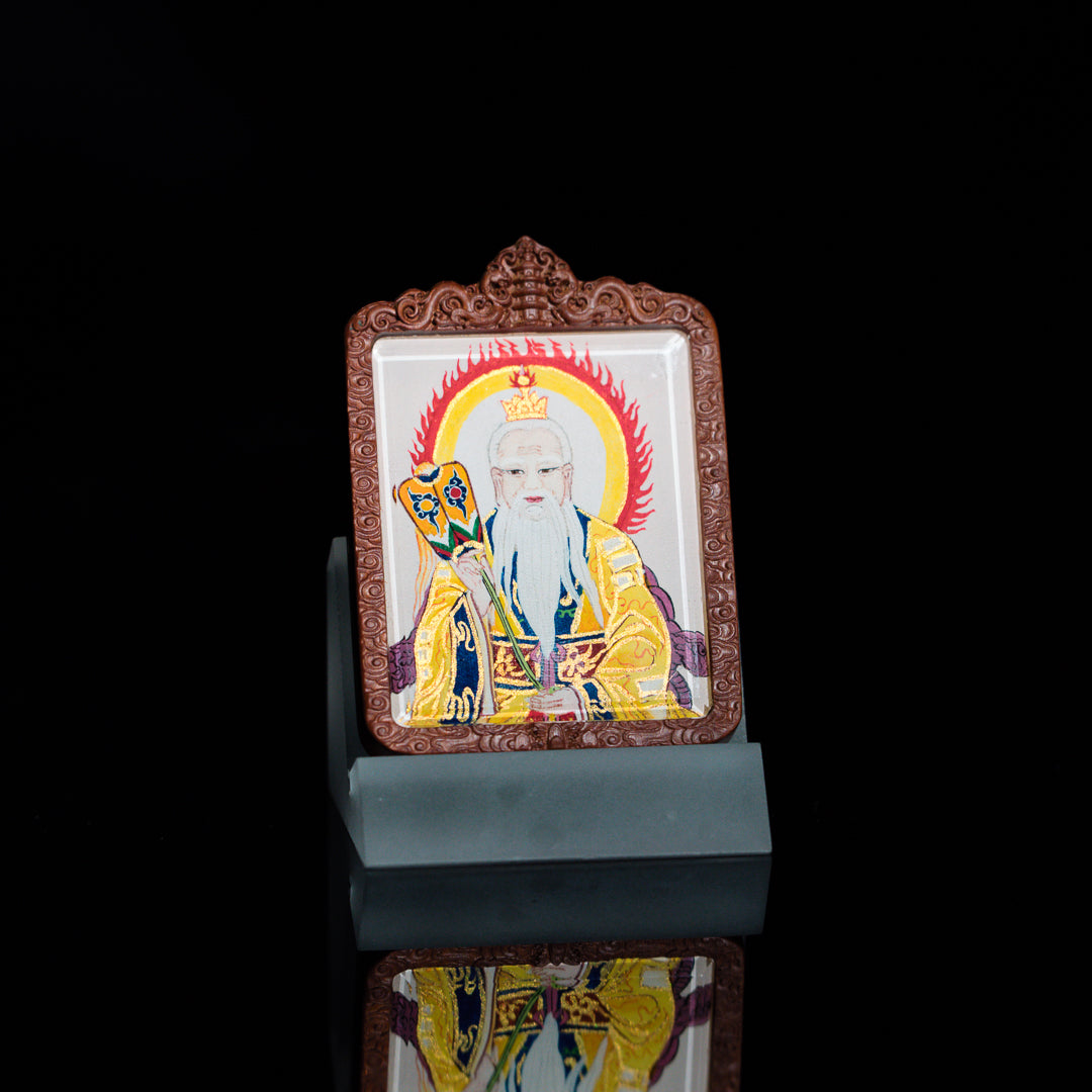 纯手绘 太清太上老君枣木外壳吊坠唐卡