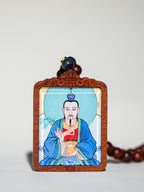 纯手绘 太乙救苦天尊枣木外壳吊坠唐卡