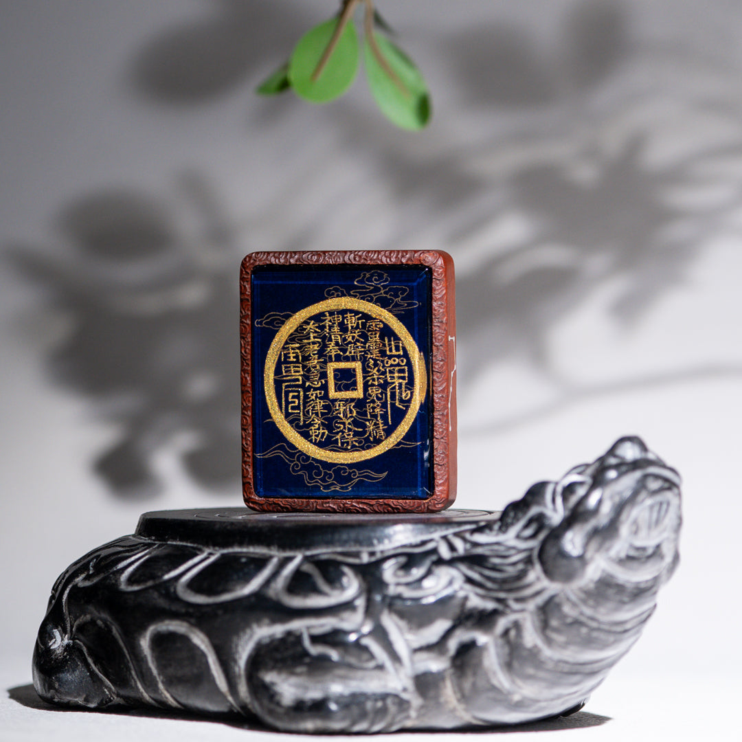 Hand-painted Mountain Spirit Talisman Coin + Bagua Jujube Wood Pendant Draw cards