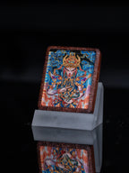 手绘点彩 官将首白鹤童子枣木外壳吊坠唐卡