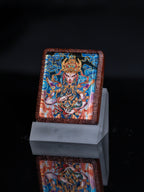 手绘点彩 官将首白鹤童子枣木外壳吊坠唐卡