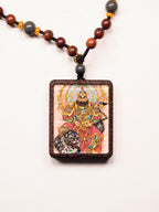 手绘点彩 赵公明枣木外壳 小神龛吊坠唐卡