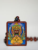 手绘点彩 官将首/增损二将枣木外壳吊坠唐卡