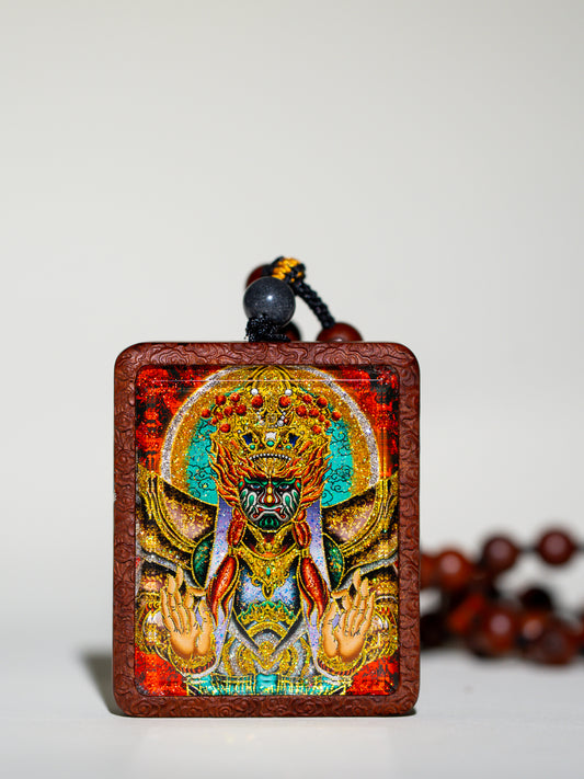 Hand-Painted Pointillism Official General / Zeng-Sun Two Generals Zao Wood Shell Pendant Draw cards