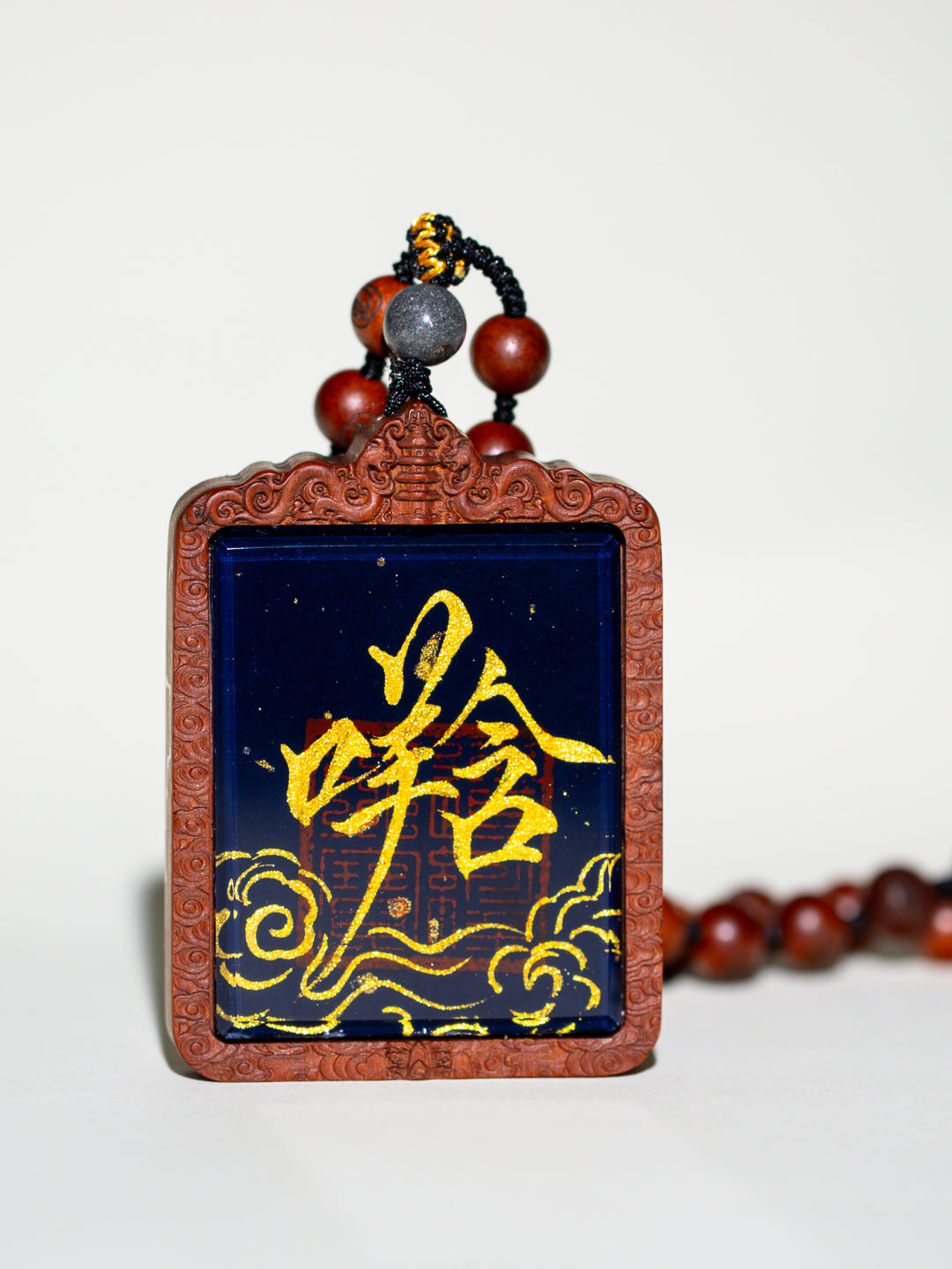 纯手绘 斗姆元君 枣木外壳吊坠唐卡