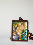 手绘点彩元始侍童白鹤童子枣木外壳吊坠唐卡