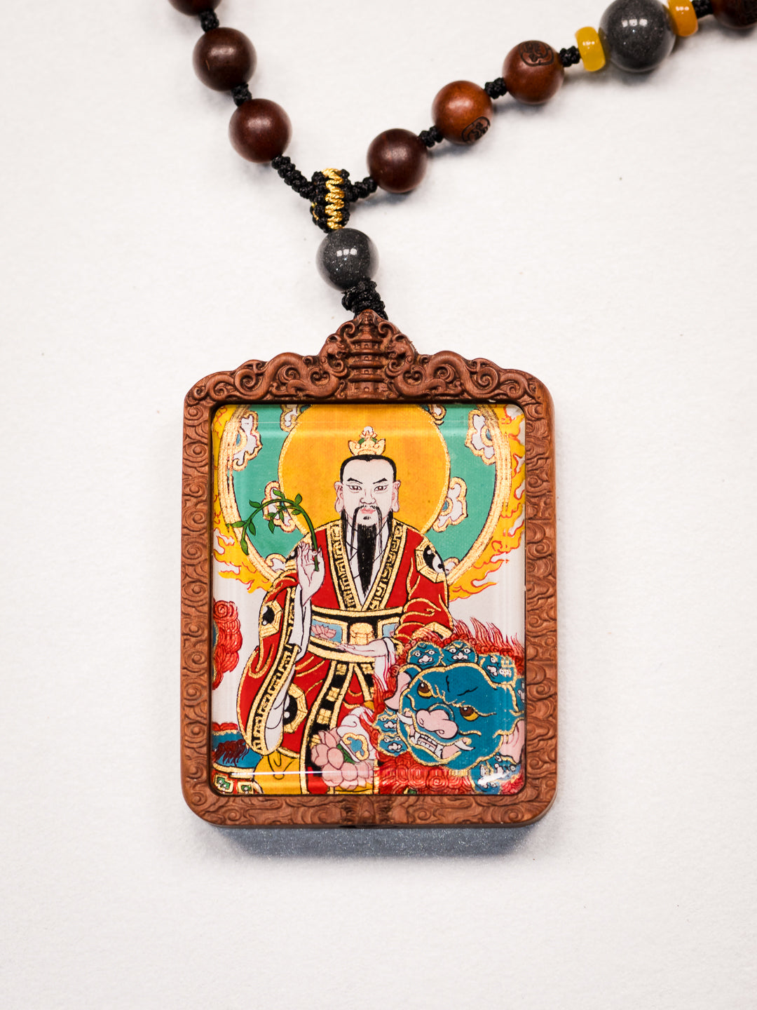 纯手绘 太乙救苦天尊枣木外壳吊坠唐卡