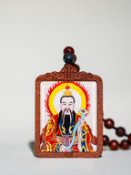 纯手绘 上清灵宝天尊枣木外壳吊坠唐卡