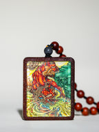 手绘点彩 公母貔貅枣木外壳 神龛吊坠唐卡