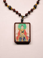 手绘点彩 文相雷祖枣木外壳吊坠唐卡