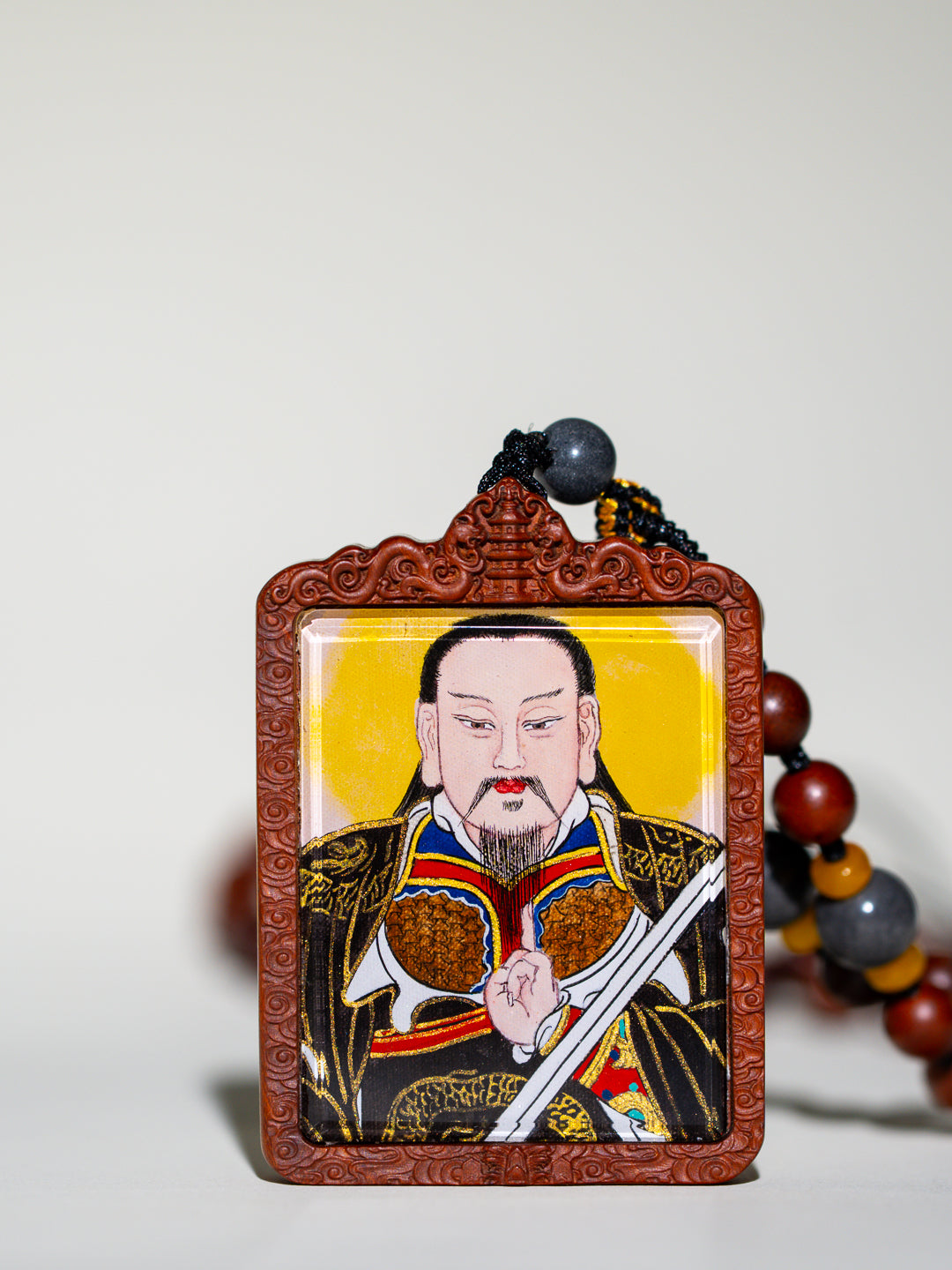 纯手绘 真武大帝 枣木外壳 吊坠唐卡