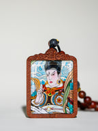 纯手绘二郎神显圣真君枣木外壳吊坠唐卡
