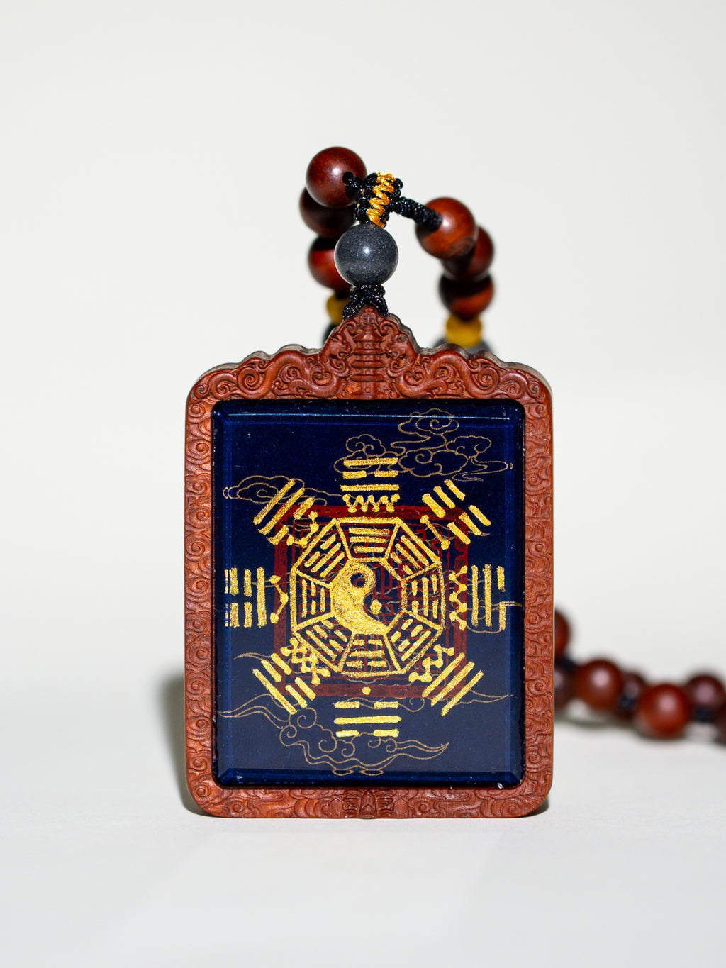 纯手绘 张天师张道陵枣木外壳吊坠唐卡