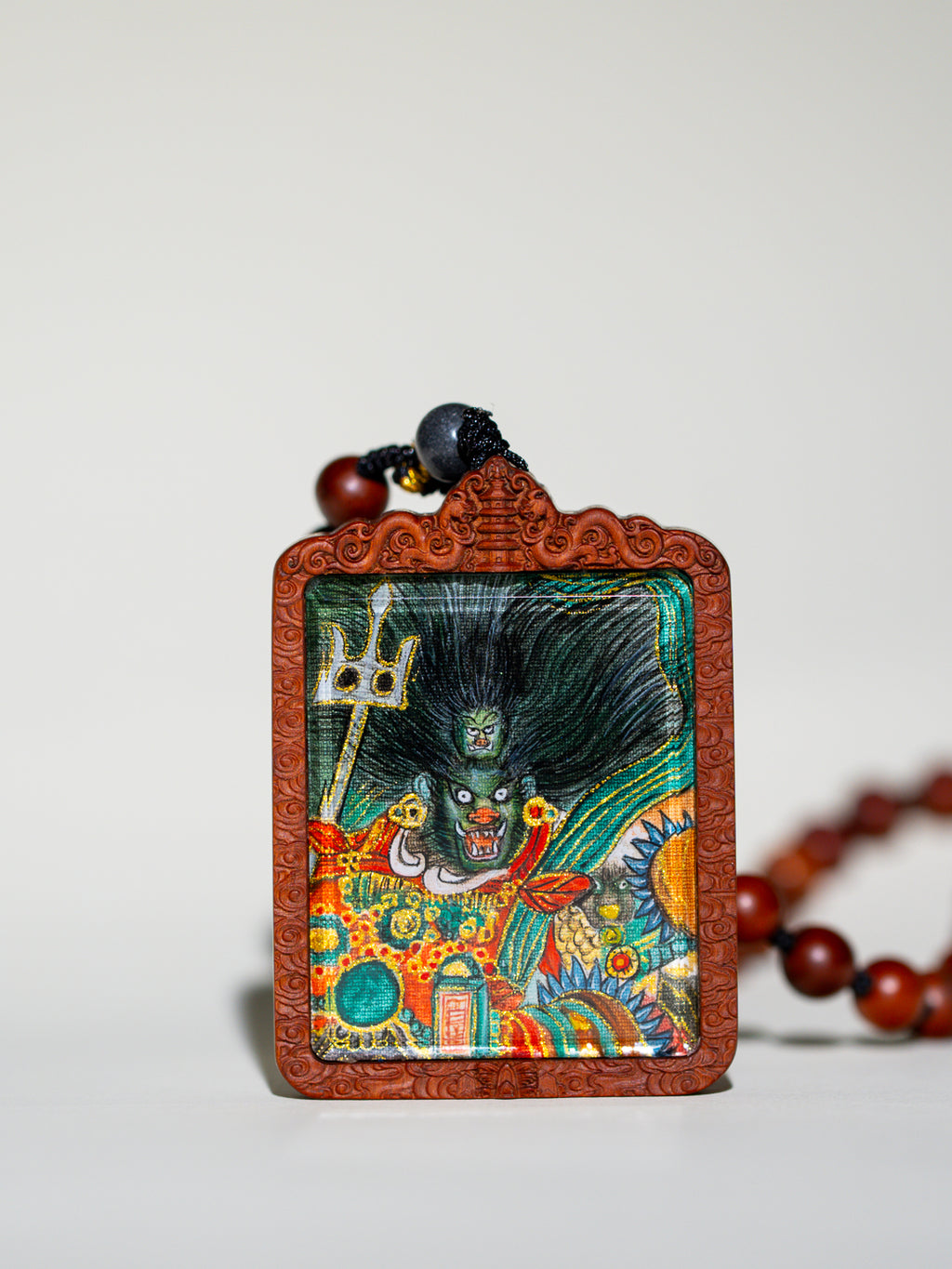 纯手绘 天蓬元帅 枣木外壳 吊坠唐卡