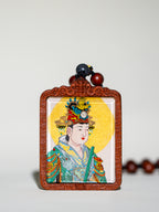 纯手绘东王公+西王母枣木外壳吊坠唐卡