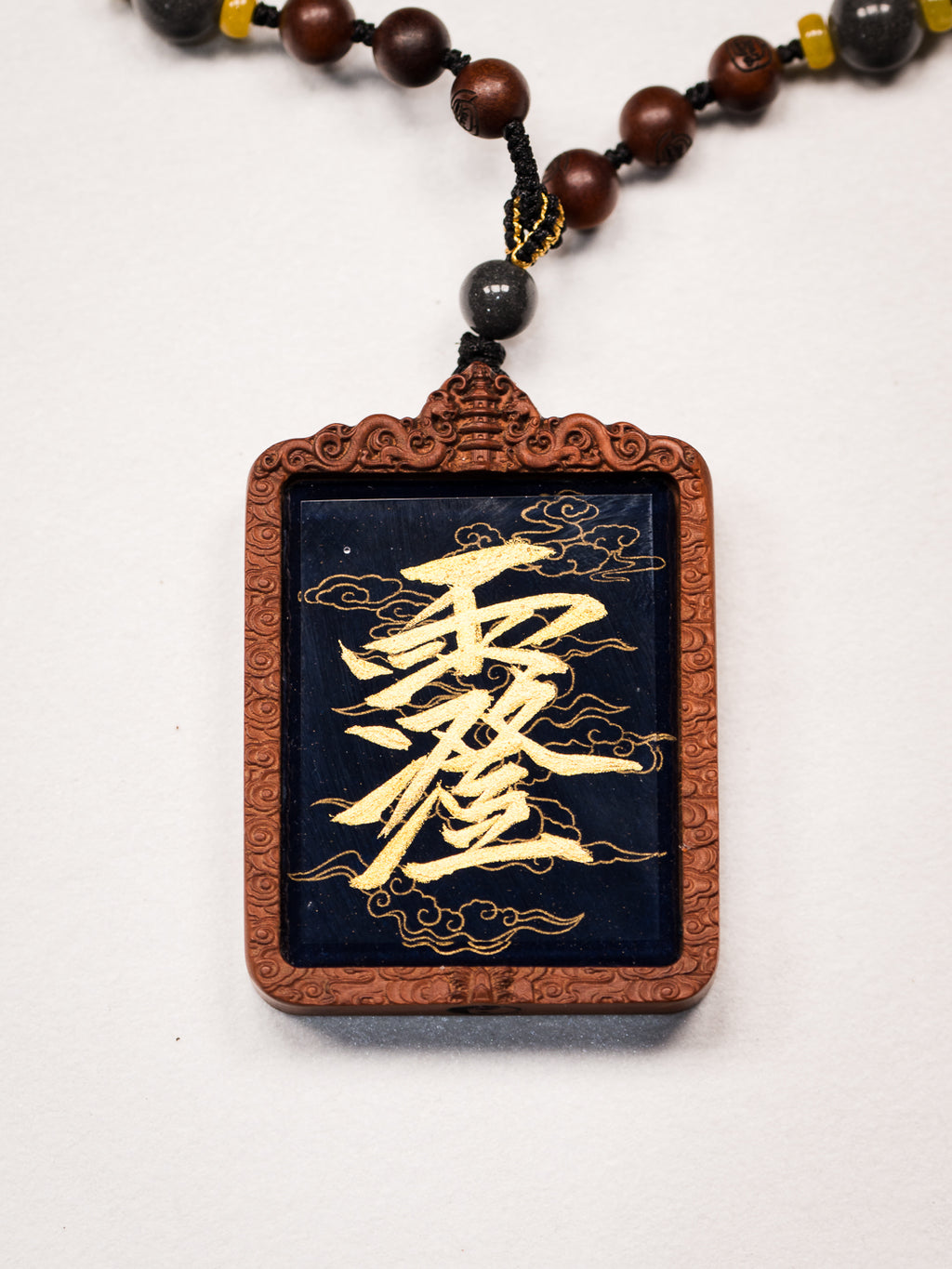 纯手绘 上清灵宝天尊枣木外壳吊坠唐卡