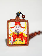 纯手绘 文昌帝君 枣木外壳 吊坠唐卡