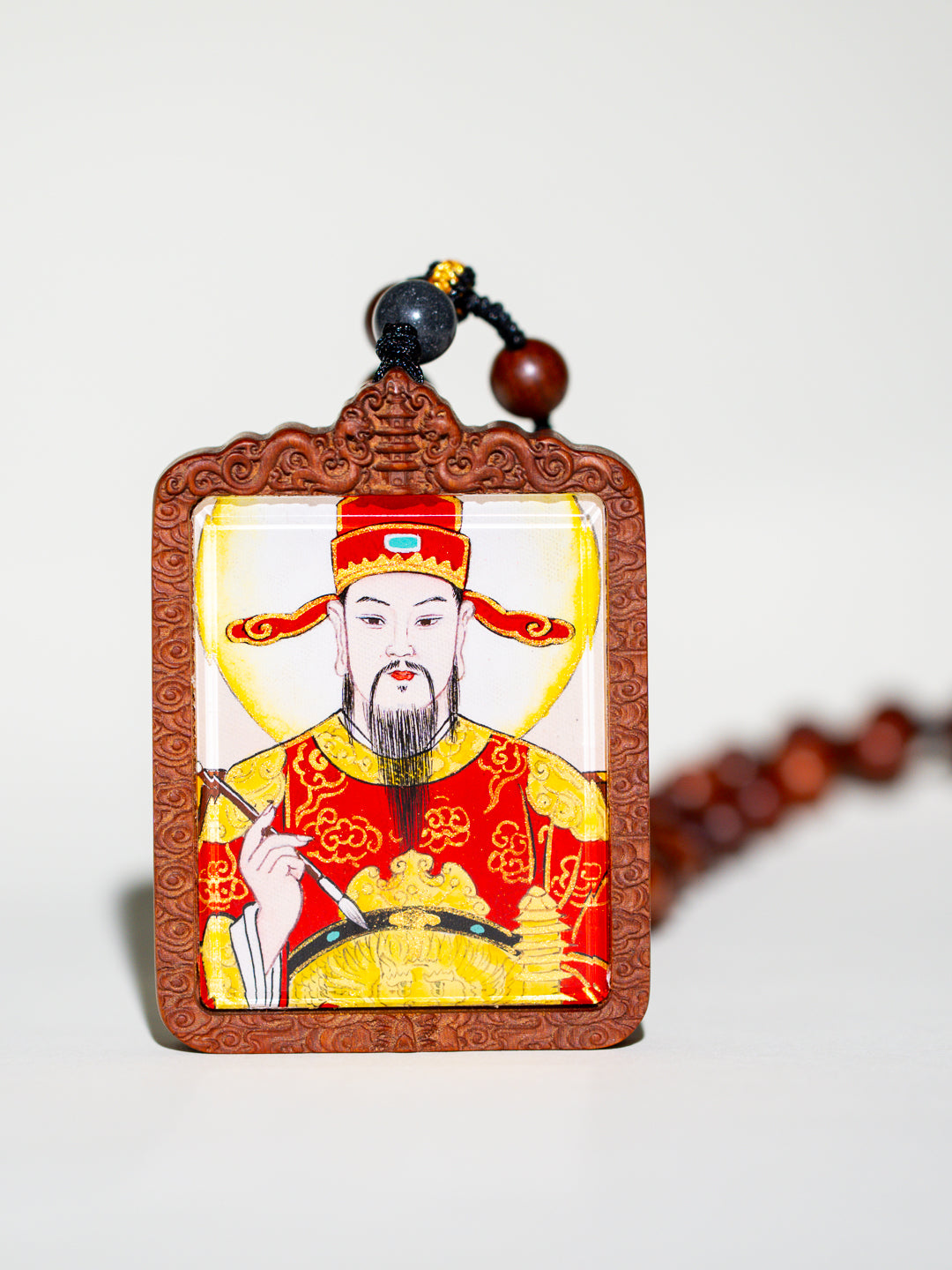 纯手绘 文昌帝君 枣木外壳 吊坠唐卡