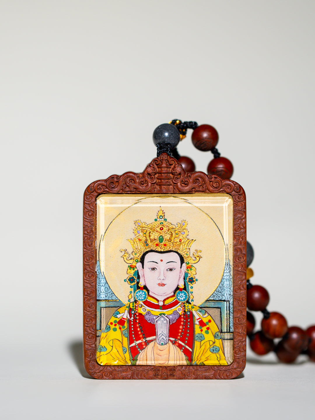 纯手绘 妈祖娘娘 枣木外壳吊坠唐卡