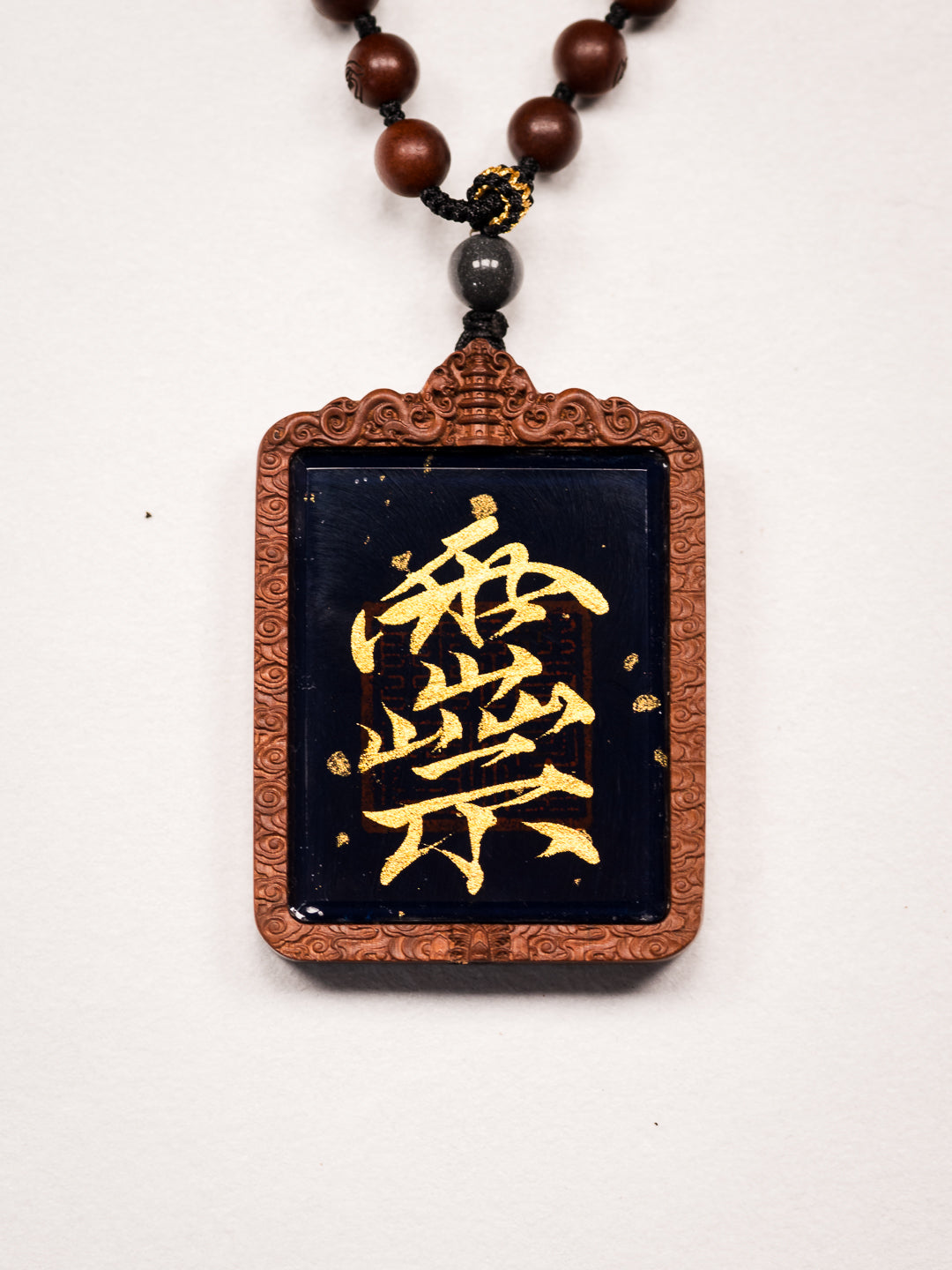 纯手绘 碧霞元君泰山奶奶 枣木外壳吊坠唐卡