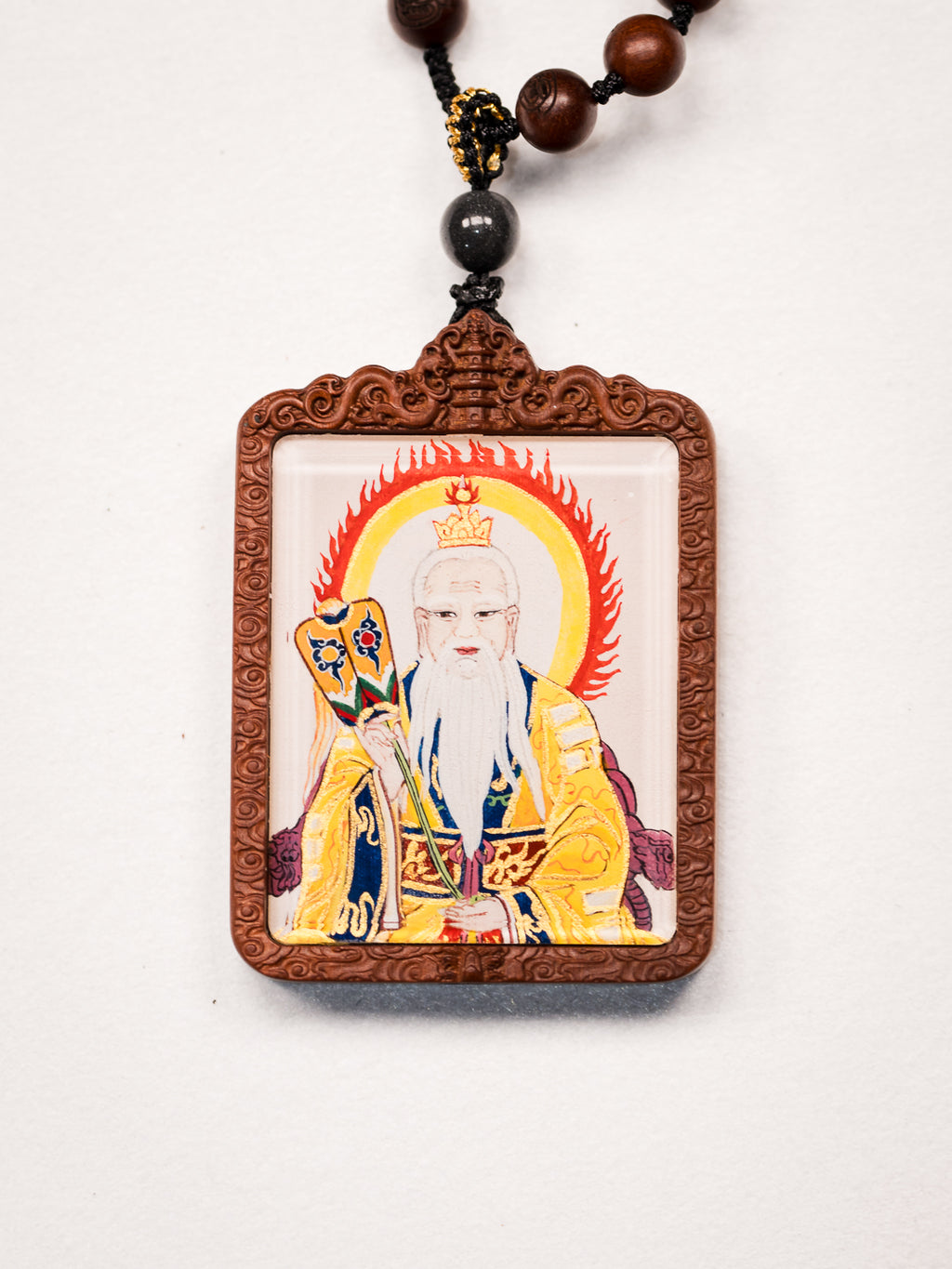 纯手绘 太清太上老君枣木外壳吊坠唐卡