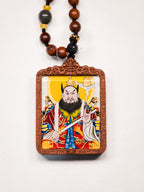 纯手绘 张天师张道陵枣木外壳吊坠唐卡