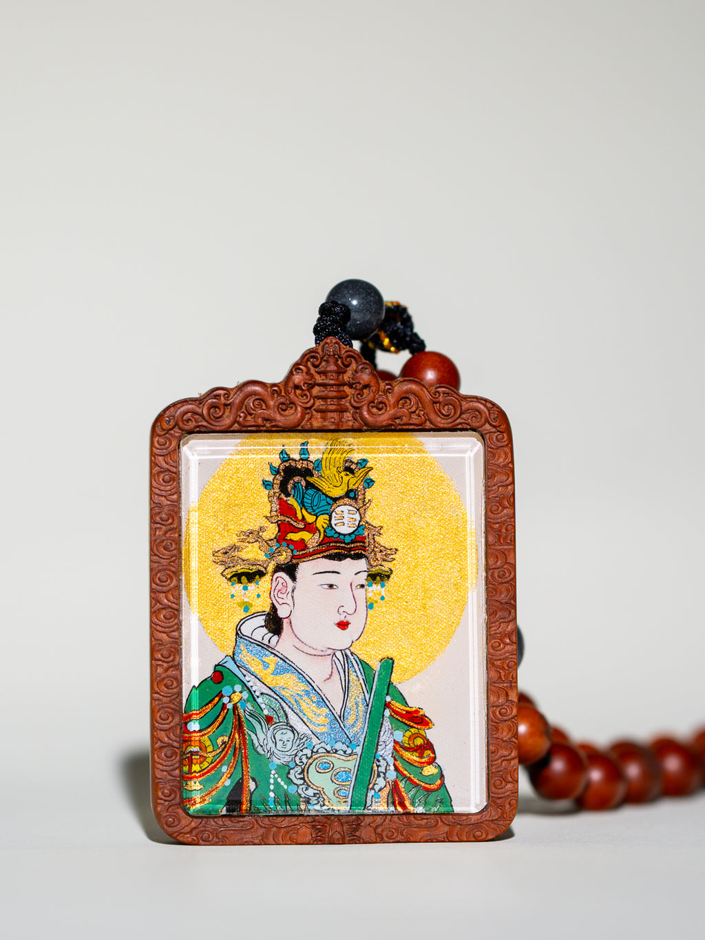 纯手绘（永乐宫）西王母娘娘枣木壳吊坠唐卡