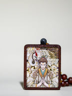 手绘点彩元始侍童白鹤童子枣木外壳吊坠唐卡