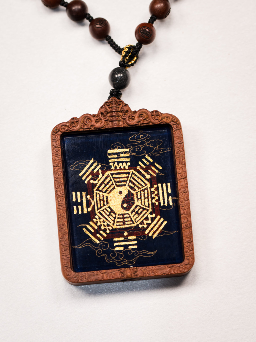 纯手绘 梅山张五郎翻坛枣木外壳吊坠唐卡