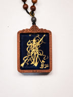 纯手绘二郎神显圣真君枣木外壳吊坠唐卡