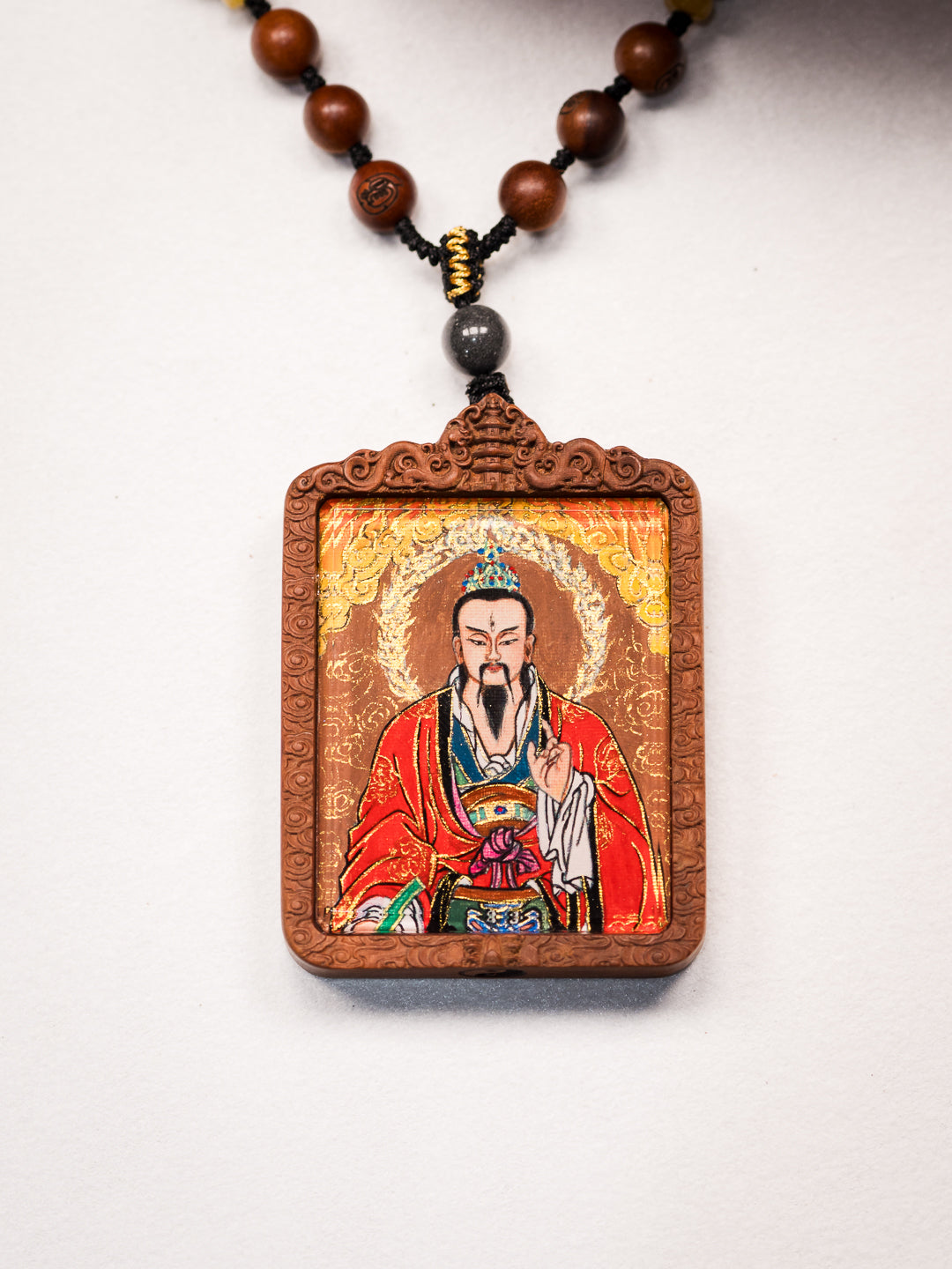 纯手绘 文相雷祖 枣木外壳 吊坠唐卡