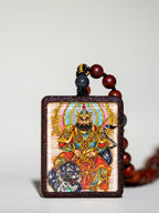 手绘点彩 赵公明枣木外壳 小神龛吊坠唐卡