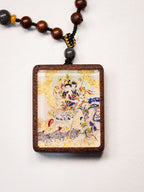 手绘点彩 斗姆元君枣木外壳吊坠唐卡