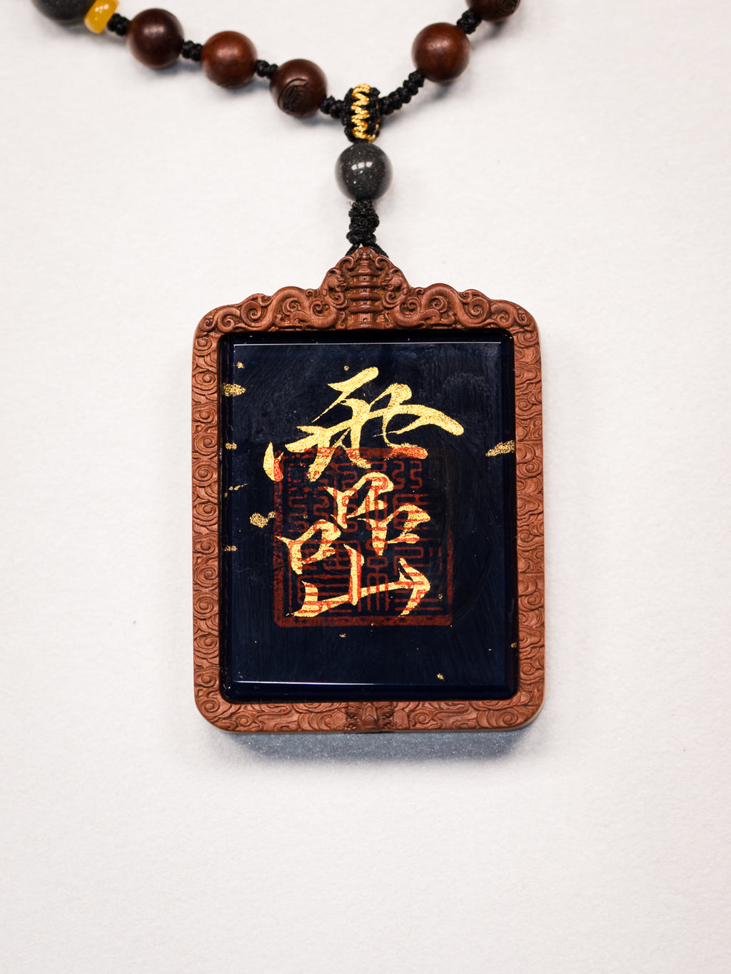 纯手绘 吕洞宾纯阳祖师枣木外壳吊坠唐卡