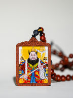 纯手绘 张天师张道陵枣木外壳吊坠唐卡