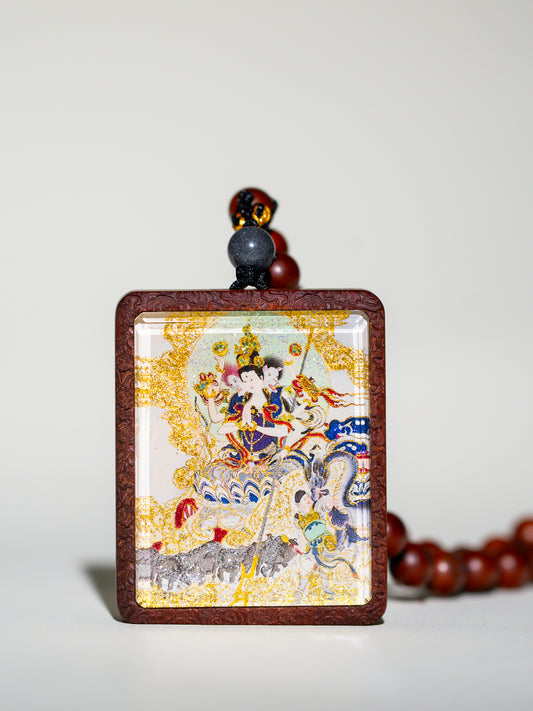 Hand-Painted Pointillism Doumu Yuanjun Pendant Draw cards with Jujube Wood Case