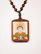 纯手绘 碧霞元君泰山奶奶 枣木外壳吊坠唐卡