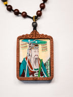 纯手绘东王公+西王母枣木外壳吊坠唐卡