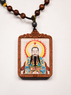 纯手绘玉清元始天尊 枣木外壳吊坠唐卡