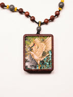 手绘点彩元始侍童白鹤童子枣木外壳吊坠唐卡